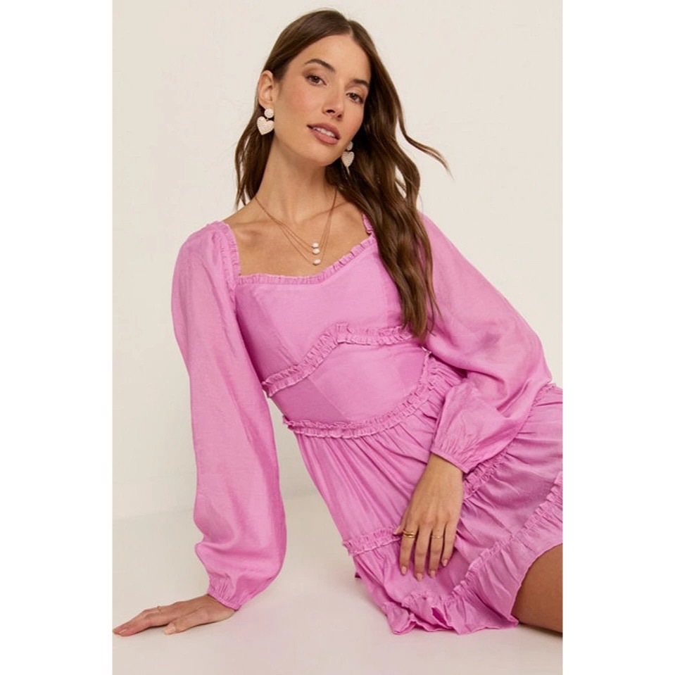 Francesca's Lavender Pink Ruffle Trim Mini Dress L